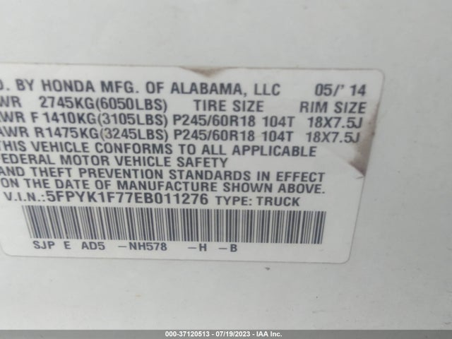 Honda Ridgeline Sport 2014 5FPYK1F77EB011276 Image 9