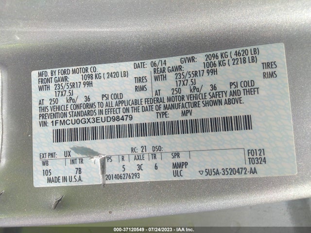 Ford ESCAPE SE 2014 1FMCU0GX3EUD98479 Image 16