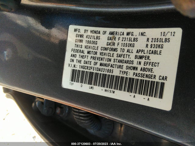 37120603 :رقم المزاد ، 1HGCR2F51DA031695 vin ، 2013 Honda Accord Sdn Sport مزاد بيع