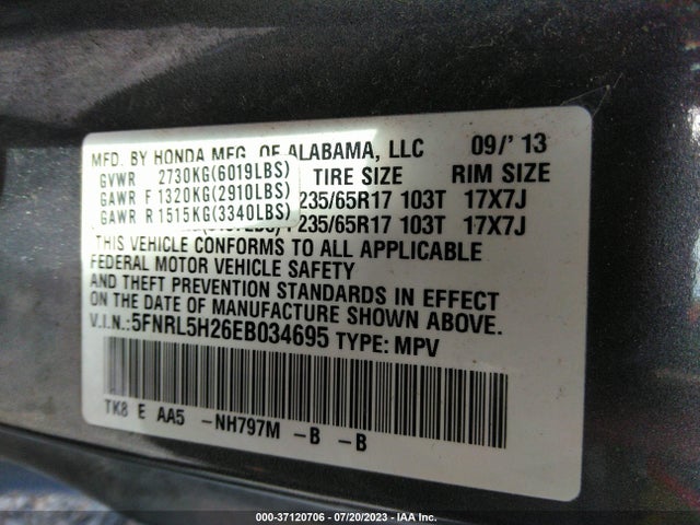Honda ODYSSEY LX 2014 5FNRL5H26EB034695 Image 9