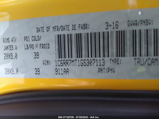 1C6RR7MT1GS307113 RAM 1500 Sport