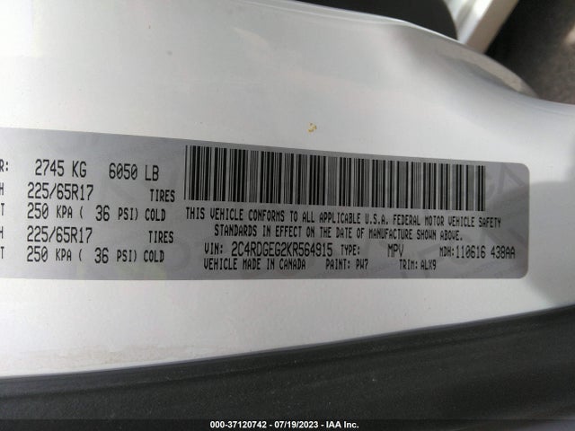 Dodge Grand Caravan Gt 2019 2C4RDGEG2KR564915 Image 9