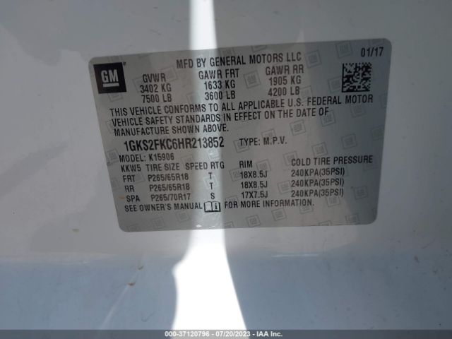 1GKS2FKC6HR213852 GMC Yukon Xl Sle