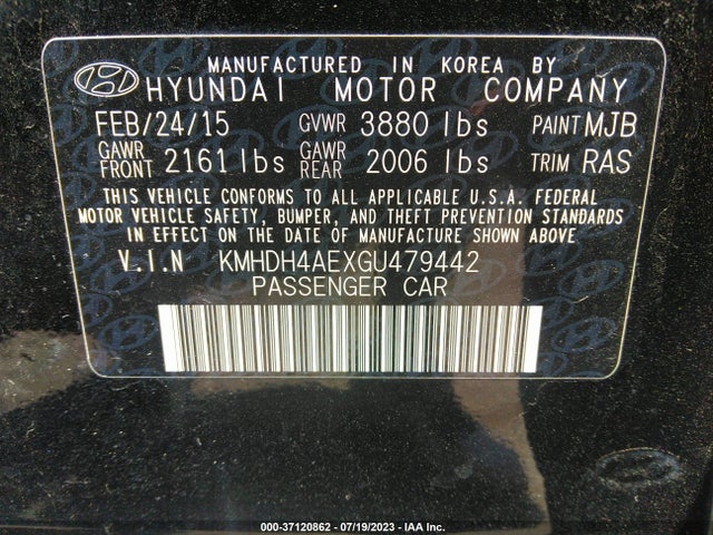 Hyundai ELANTRA SE 2016 KMHDH4AEXGU479442 Image 9