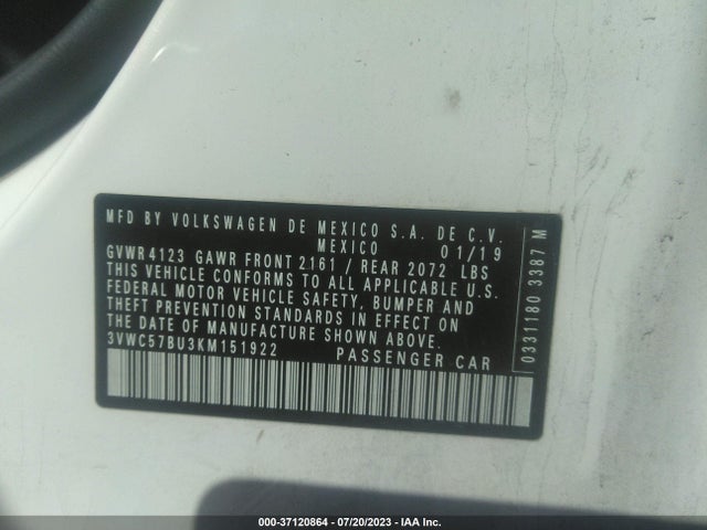 3VWC57BU3KM151922 Volkswagen Jetta S/se/r-line