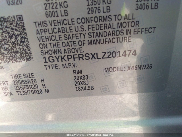 1GYKPFRSXLZ201474 Cadillac Xt6 Awd Premium Luxury
