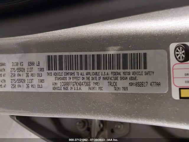 1C6RRFFG7KN647366 RAM 1500 Big Horn/lone Star
