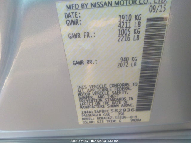 2015 NISSAN ALTIMA 2.5 SV VIN: 1N4AL3AP8FC582936