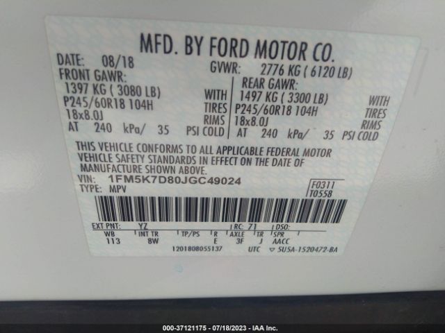 1FM5K7D80JGC49024 Ford EXPLORER XLT