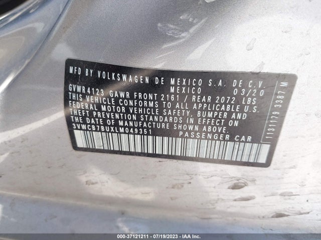 2020 VOLKSWAGEN JETTA S/SE/R-LINE VIN: 3VWCB7BUXLM049351