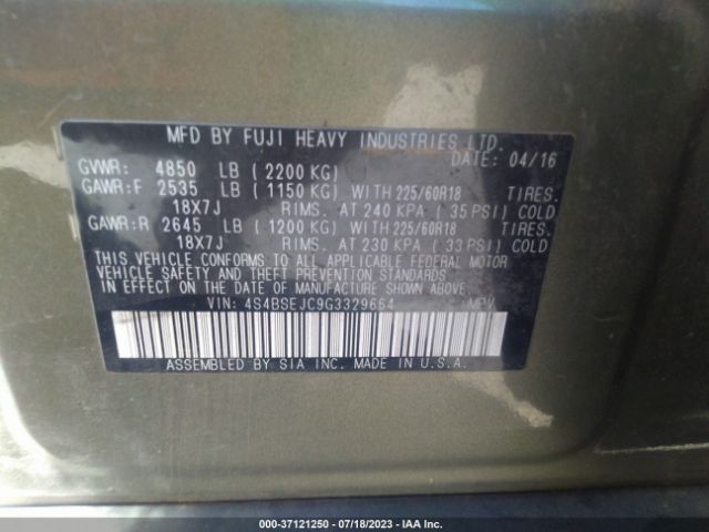 4S4BSEJC9G3329664 Subaru Outback 3.6r Limited