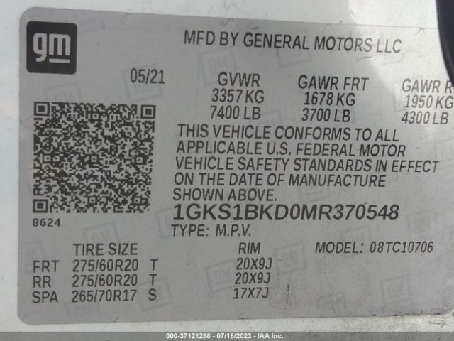 1GKS1BKD0MR370548 GMC YUKON SLT