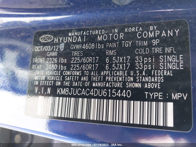 2013 HYUNDAI TUCSON GLS VIN: KM8JUCAC4DU615440