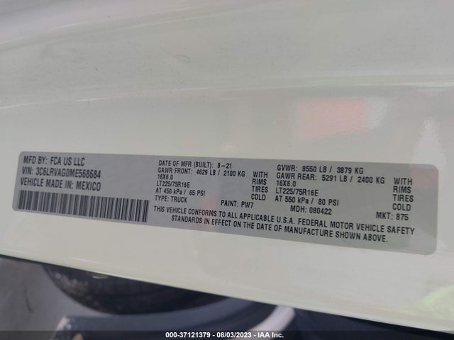 3C6LRVAG0ME568684 RAM Promaster Cargo Van