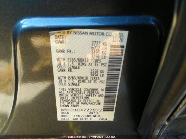 1N6ED0EA1LN727972 Nissan Frontier Sv