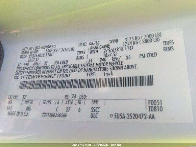 1FTEW1EF0GKF13030 Ford F-150 Xlt/xl/lariat/platinum