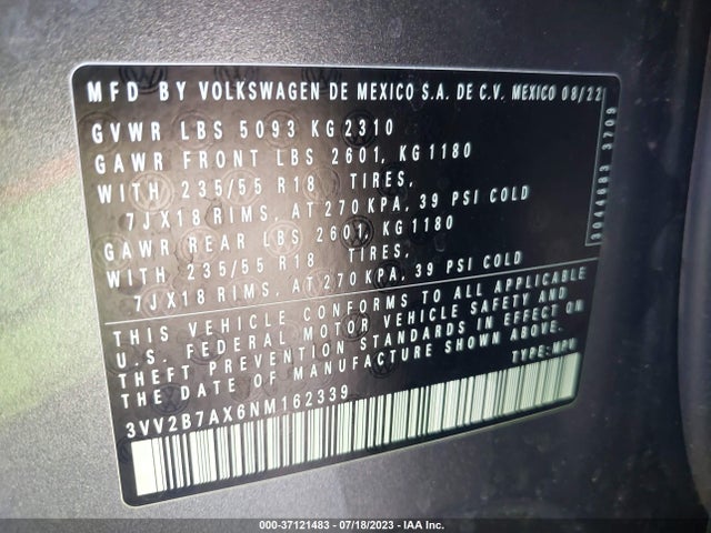 3VV2B7AX6NM162339 Volkswagen TIGUAN SE