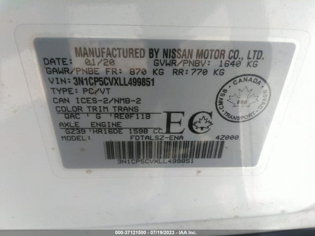 2020 NISSAN KICKS SV VIN: 3N1CP5CVXLL499851