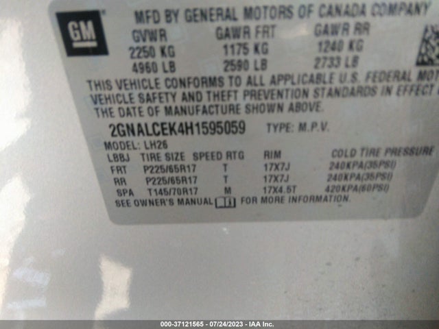 Chevrolet EQUINOX LT 2017 2GNALCEK4H1595059 Image 16
