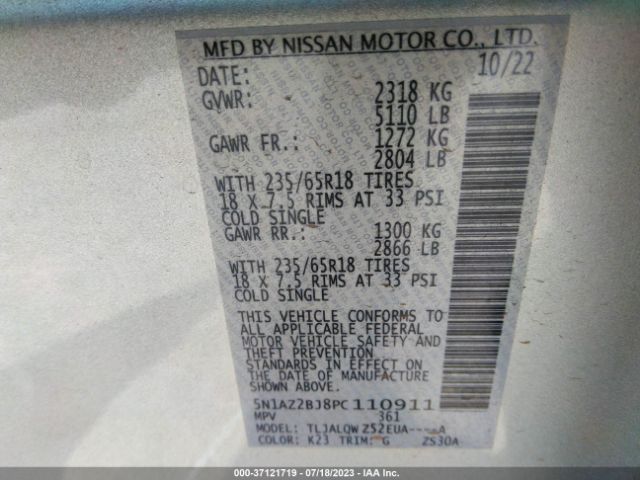 5N1AZ2BJ8PC110911 Nissan MURANO SV