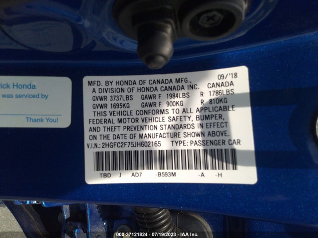 Honda Civic Sedan Ex 2018 2HGFC2F75JH602165 Image 9