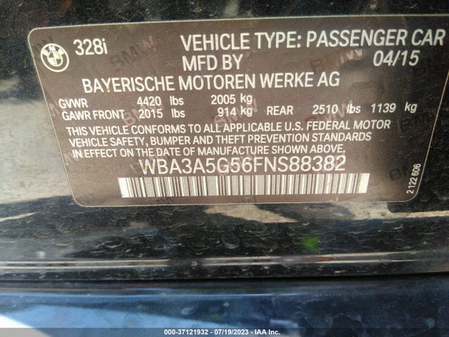 2015 BMW 3 SERIES 328I VIN: WBA3A5G56FNS88382