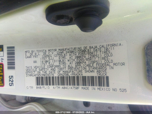 2012 TOYOTA TACOMA VIN: 3TMMU4FN5CM039376