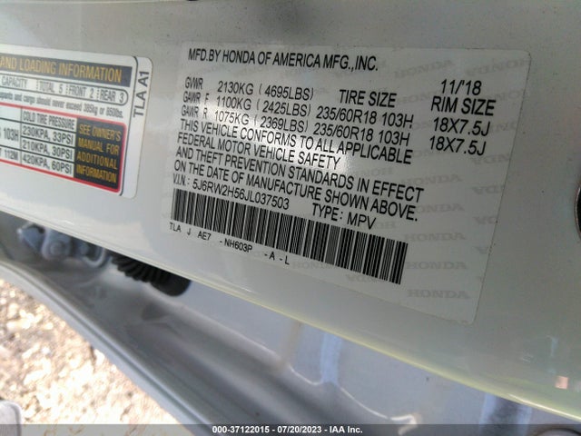 Honda CR-V EX 2018 5J6RW2H56JL037503 Image 9
