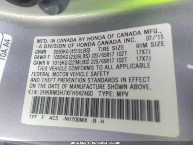 Honda Cr-v Ex-l 2015 2HKRM3H7XFH542460 Image 9