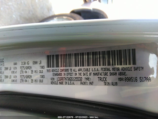 RAM 1500 Laramie 2016 1C6RR7NT0GS125532 Image 9