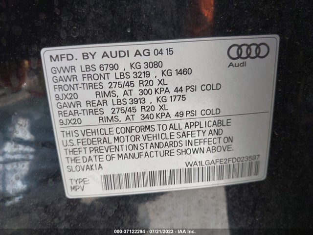 WA1LGAFE2FD023597 Audi Q7 3.0t Premium Plus