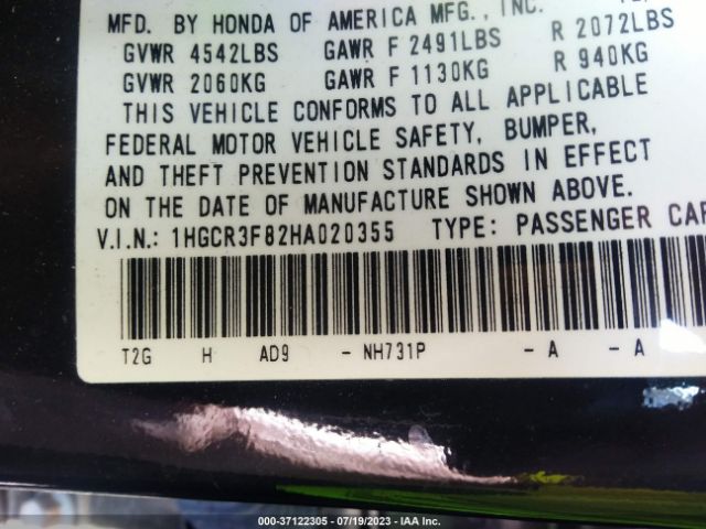 1HGCR3F82HA020355 Honda Accord Sedan Ex-l V6