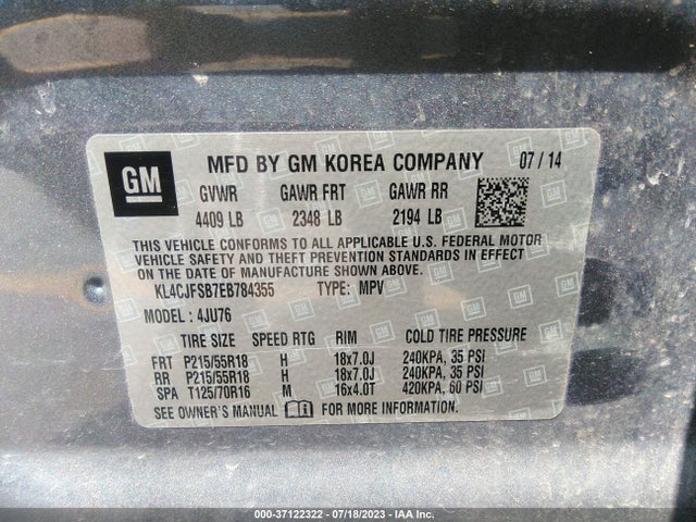 KL4CJFSB7EB784355 Buick Encore Convenience
