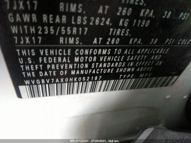 WVGBV7AX0HK052187 Volkswagen Tiguan 2.0t/2.0t S
