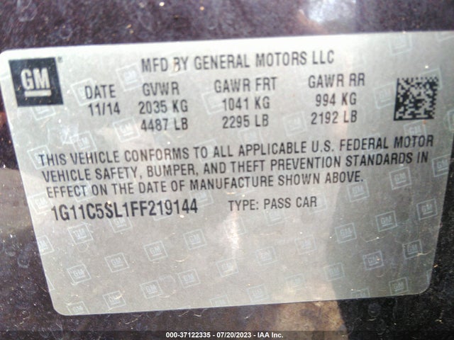 Chevrolet MALIBU 1LT 2015 1G11C5SL1FF219144 Image 9