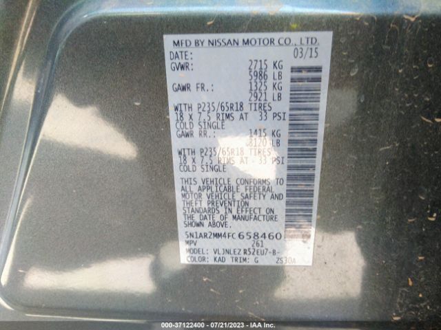 5N1AR2MM4FC658460 Nissan Pathfinder Sv