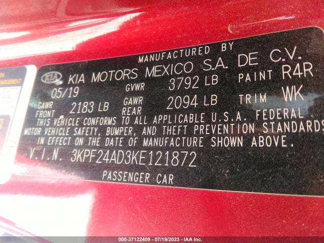 KIA Forte Lxs 2019 3KPF24AD3KE121872 Image 9