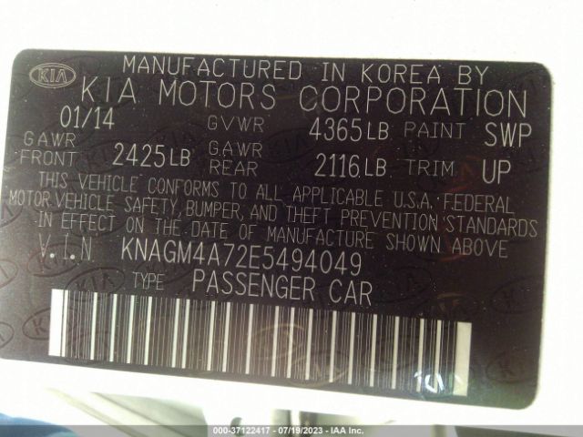 KNAGM4A72E5494049 KIA Optima Lx