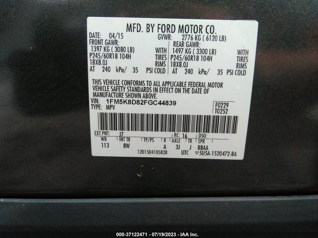 Ford EXPLORER XLT 2015 1FM5K8D82FGC44839 Image 16