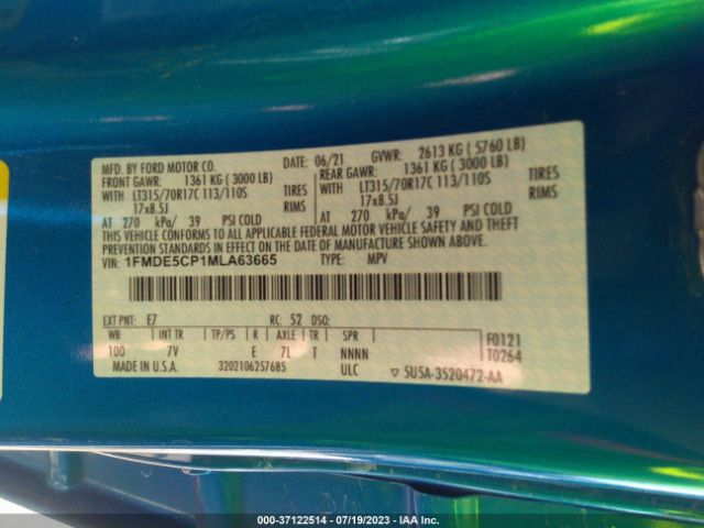 1FMDE5CP1MLA63665 Ford Bronco Base/big Bend