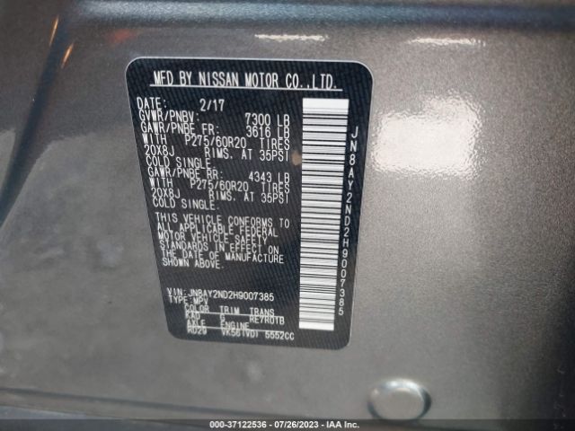 JN8AY2ND2H9007385 Nissan Armada Sl