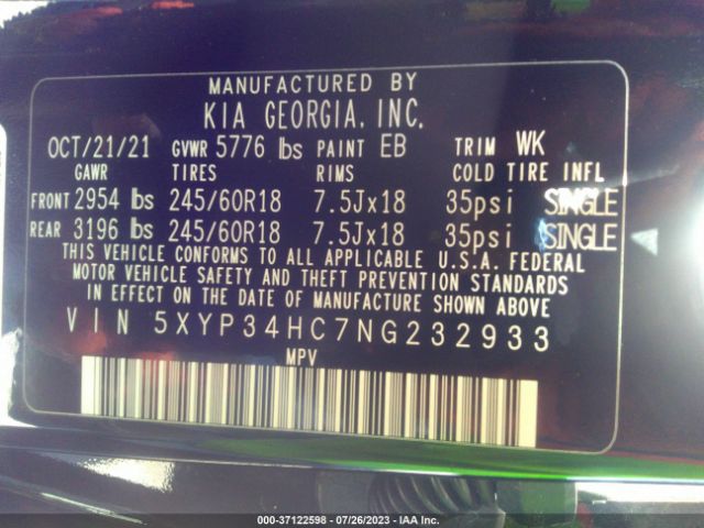 5XYP34HC7NG232933 KIA Telluride Ex