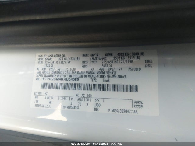 1FTYR2CM4KKB54060 Ford TRANSIT VAN