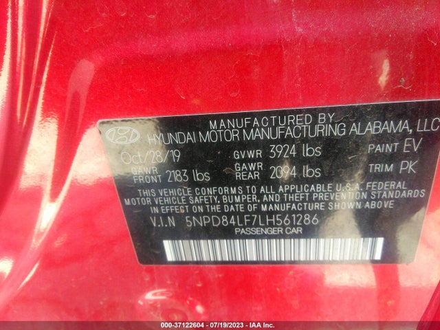 2020 HYUNDAI ELANTRA SEL VIN: 5NPD84LF7LH561286