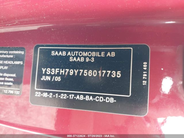 2005 SAAB 9-3 YS3FH79Y756017735 Photo 8