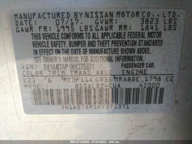 3N1AB7AP1HY375371 Nissan SENTRA SV