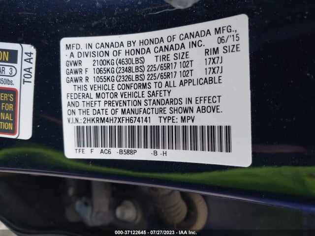 Honda Cr-v Ex-l 2015 2HKRM4H7XFH674141 Image 9