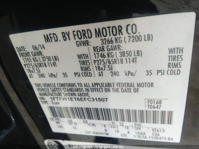 1FTFW1ET6EFC31507 Ford F-150 Xl/xlt/fx4/lariat