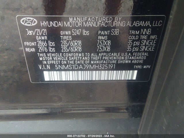 Hyundai Santa Fe Se 2021 5NMS1DAJ9MH325191 Image 9