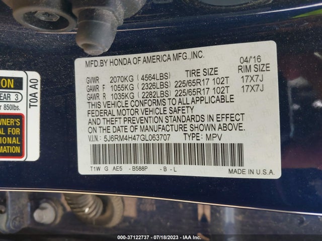 Honda CR-V SE 2016 5J6RM4H47GL063707 Image 9